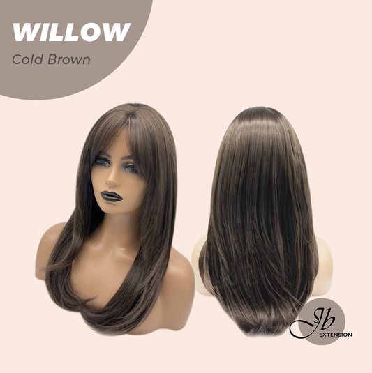 JBEXTENSION 22 Inches Natural Style Cold Brown Wig with Wispy Bangs WILLOW COLD BROWN