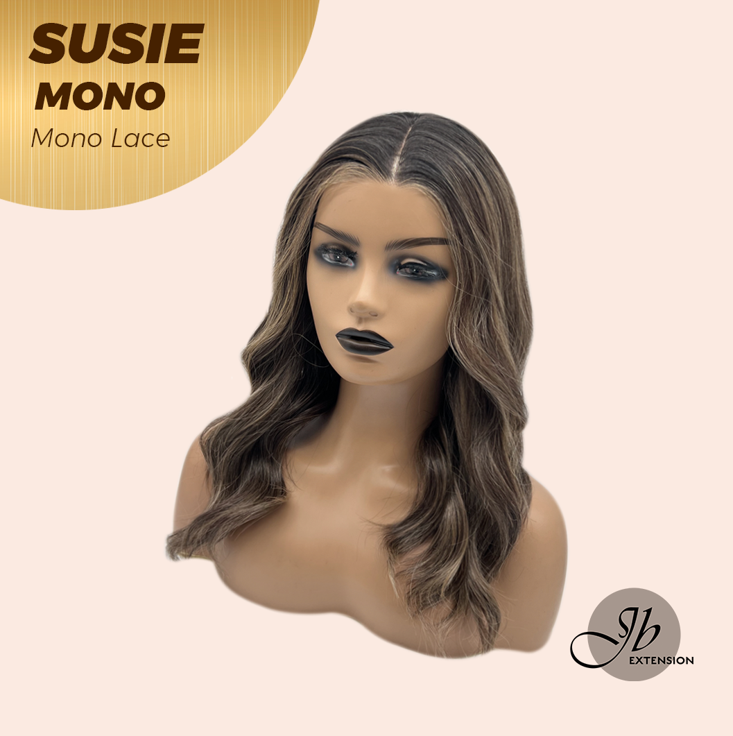 JBEXTENSION SUSIE MONO Monofilament Handmade Wig 6X5 Full Monofilament Hand Tied Top Wig 16 Inches Curly Dark Hazelnut Mono Lace Wig with Anti-slip Silicone Strips Glueless Wig SUSIE MONO【BENDY EAR TABS】