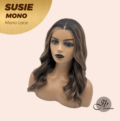 JBEXTENSION SUSIE MONO Monofilament Handmade Wig 6X5 Full Monofilament Hand Tied Top Wig 16 Inches Curly Dark Hazelnut Mono Lace Wig with Anti-slip Silicone Strips Glueless Wig SUSIE MONO【BENDY EAR TABS】