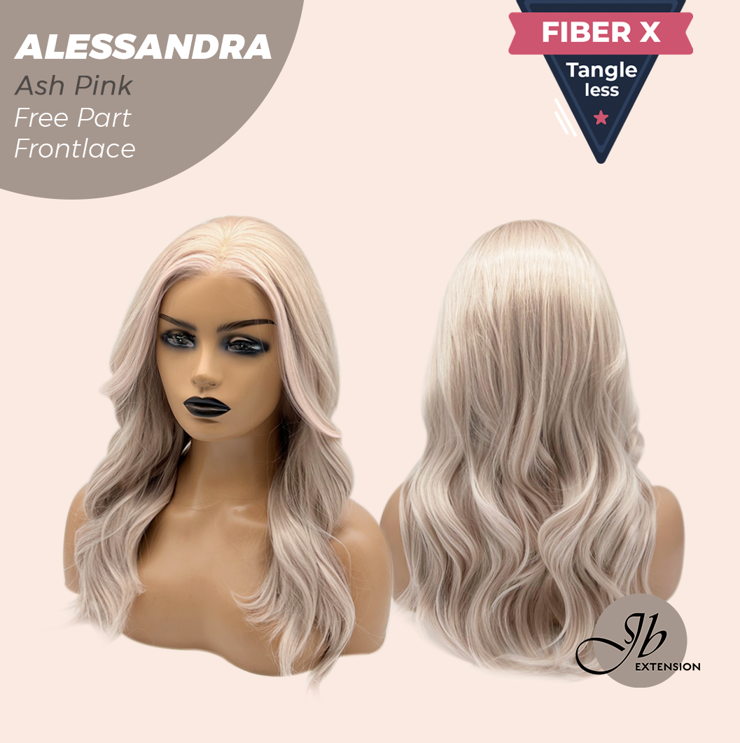 JBEXTENSION 20 Inches Ash Pink Curly Fiber X, Tangle Less Pre-Cut Free Part Frontlace Glueless Wig ALESSANDRA ASH PINK【FIBER X】