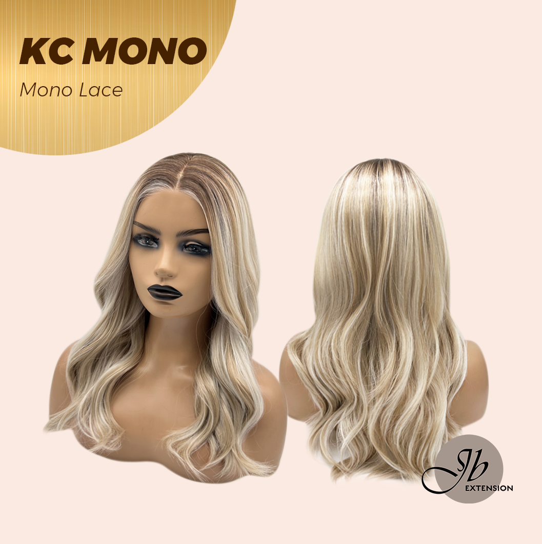 JBEXTENSION KC MONO Monofilament Handmade Wig 6X5 Full Monofilament Hand Tied Top Wig 18 Inches Curly Mix Blonde Mono Lace Wig with Anti-slip Silicone Strips Glueless Wig KC MONO【BENDY EAR TABS】