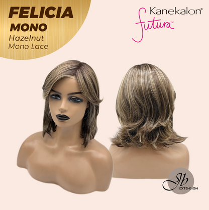 JBEXTENSION FELICIA MONO Full Monofilament Handmade Full Lace Full Hand Tied Wig 11 Inches Hazelnut Mono Lace Handmade Futura Fiber Wig with Anti-slip Silicone Strips Glueless Wig FELICIA MONO - HAZELNUT【BENDY EAR TABS】