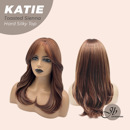 JBEXTENSION 18 Inches Scalpiana Curly Toasted Sienna 3.5X4 Hard Silky Top Natural Scalp Effect Wig with Bangs KATIE TOASTED SIENNA