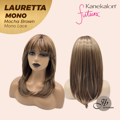 JBEXTENSION LAURETTA MONO Monofilament Handmade Wig 6X5 Full Monofilament Hand Tied Top Wig 17 Inches Mocha Brown Mono Lace Wig with Anti-slip Silicone Strips Glueless Wig LAURETTA MONO - MOCHA BROWN【BENDY EAR TABS】