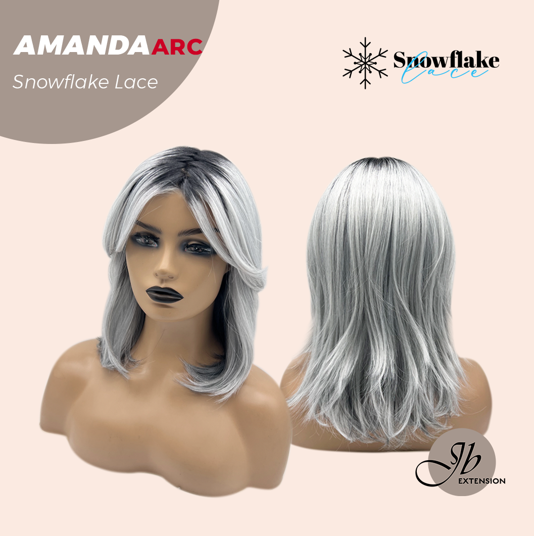 JBEXTENSION 16 Inches Grey Silver with Dark Root Pre-Cut Arc Snowflake Lace Frontlace Glueless Wig AMANDA SNOWFLAKE【BENDY EAR TABS】