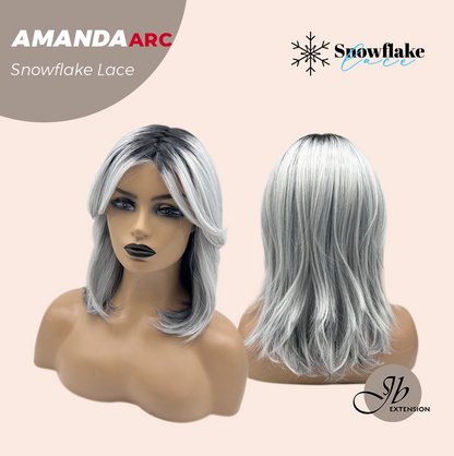 JBEXTENSION 16 Inches Grey Silver with Dark Root Pre-Cut Arc Snowflake Lace Frontlace Glueless Wig AMANDA SNOWFLAKE【BENDY EAR TABS】