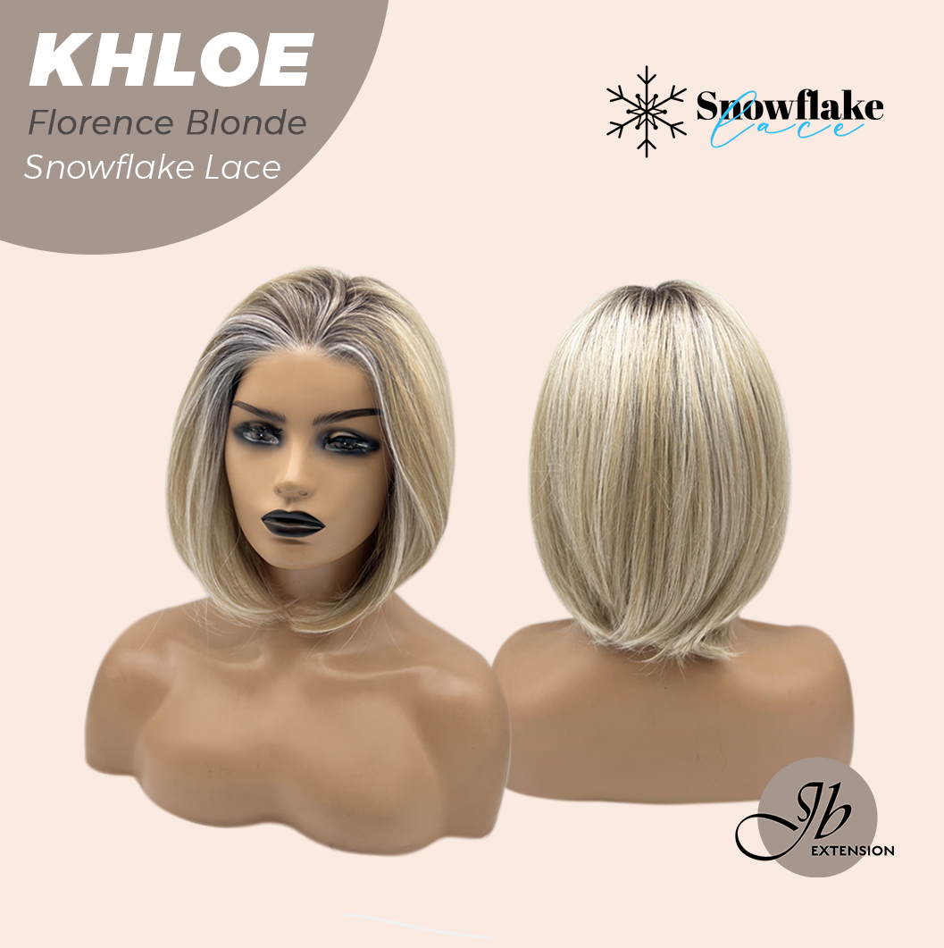 JBEXTENSION 12 Inches Bob Cut Florence Blonde Pre-Cut Snowflake Lace Frontlace Glueless Wig KHLOE FLORENCE BLONDE【PERMATEASE】【BENDY EAR TABS】- M/L