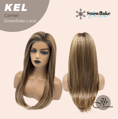 JBEXTENSION 22 Inches Camel Pre-Cut Snowflake Lace Frontlace Glueless Wig KEL CAMEL【PERMATEASE】【BENDY EAR TABS】- S/M