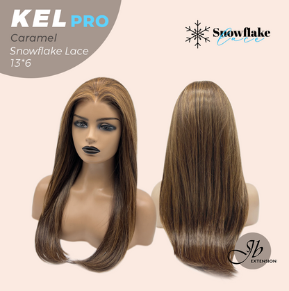 JBEXTENSION 22 Inches Caramel Pre-Cut 13X6 Free Part Snowflake Lace Frontlace Glueless Wig KEL PRO - CARAMEL【BENDY EAR TABS】