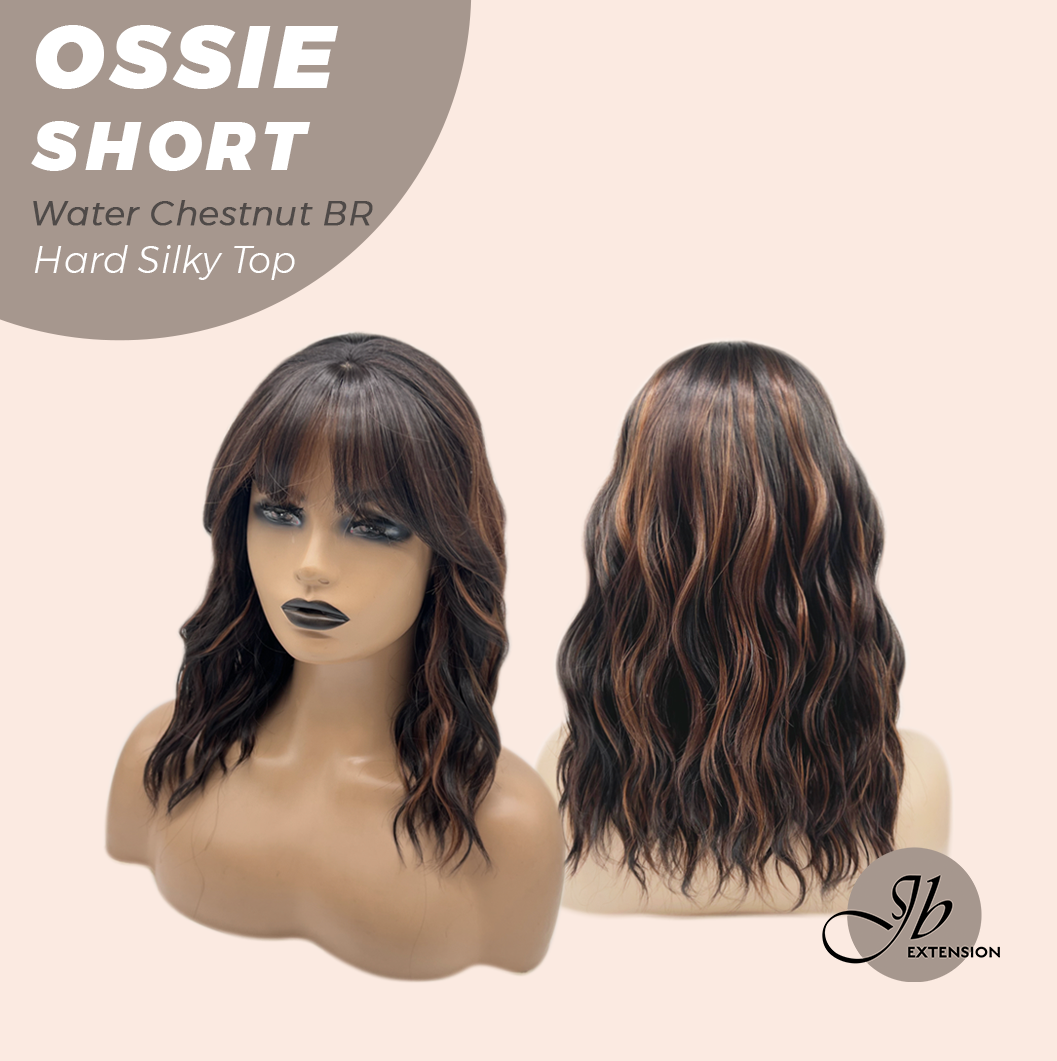 JBEXTENSION 14 Inches Scalpiana Wave Water Chestnut Brown 3.5X4 Hard Silky Top Natural Scalp Effect Wig with Bangs OSSIE SHORT - WATER CHESTNUT BROWN