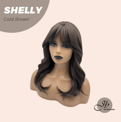 JBEXTENSION 20 Inches Curly Cold Brown Wig with Bangs SHELLY COLD BROWN