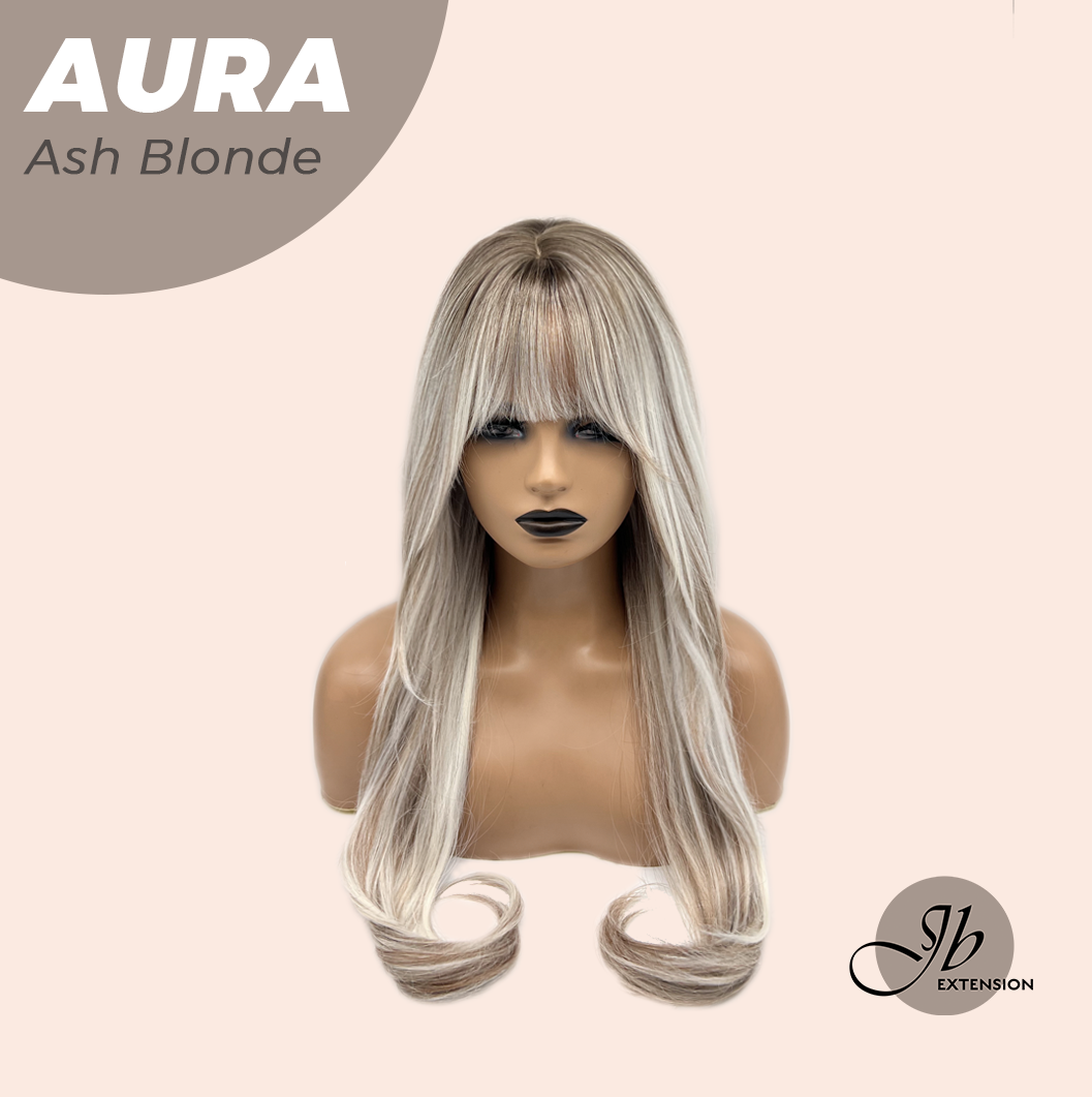 JBEXTENSION 26 Inches Long Ash Blonde Wig with Bangs AURA ASH BLONDE