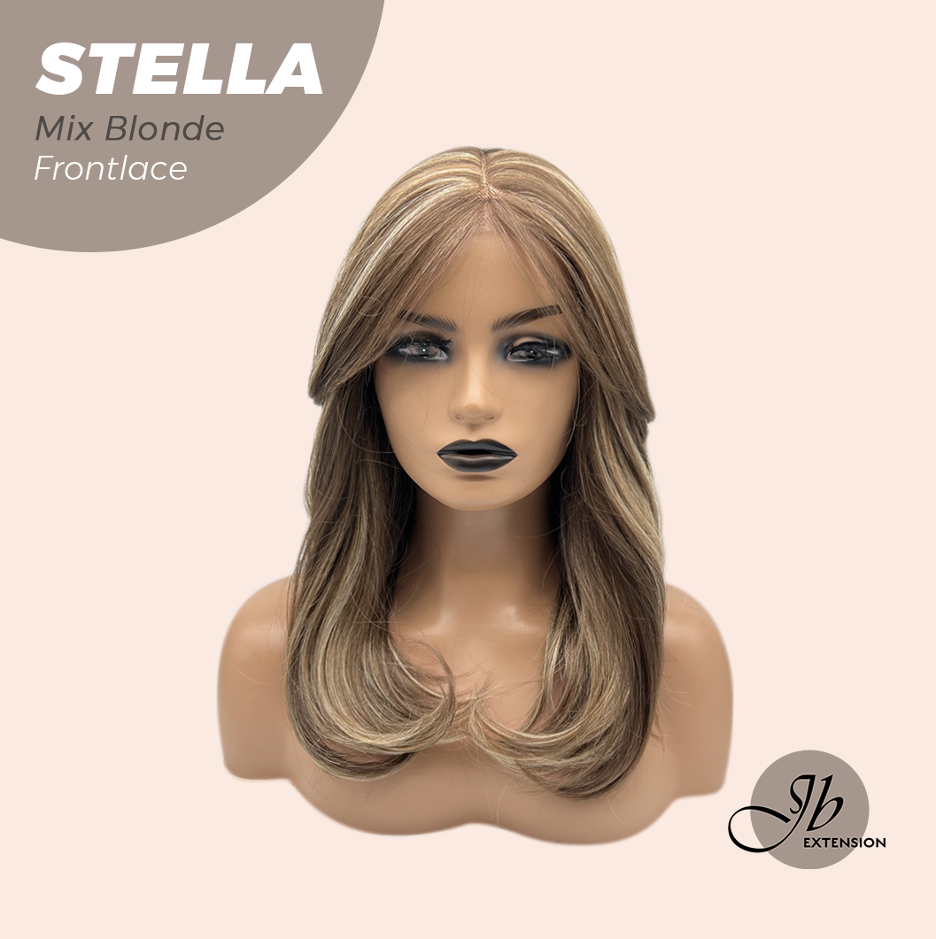 JBEXTENSION 16 Inches Mix Blonde Curly Women Pre-Cut Frontlace Glueless Wig STELLA MIX BLONDE