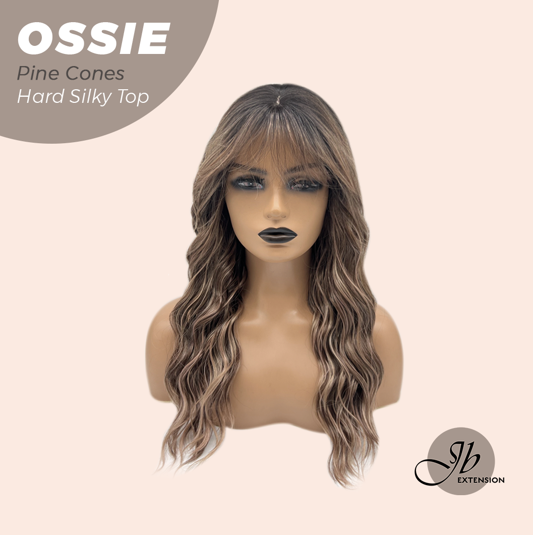 JBEXTENSION 22 Inches Scalpiana Long Wave Pine Cones 3.5X4 Hard Silky Top Natural Scalp Effect Wig with Bangs OSSIE PINE CONES