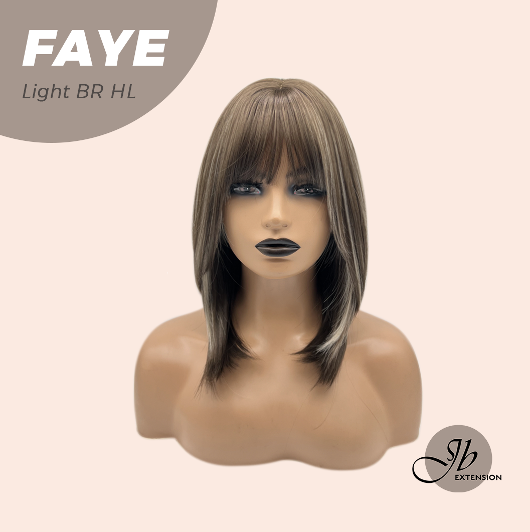 JBEXTENSION 16 Inches Straight Light Brown with Highlight Wig with Bangs FAYE LIGHT BROWN HIGHLIGHT