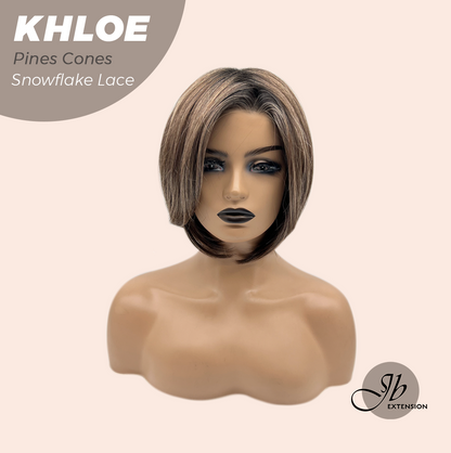 JBEXTENSION 12 Inches Bob Cut Pine Cones Pre-Cut Snowflake Lace Frontlace Glueless Wig KHLOE PINE CONES【PERMATEASE】【BENDY EAR TABS】- M/L