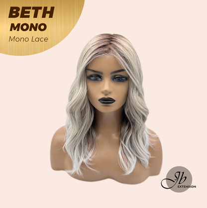 JBEXTENSION BETH MONO Monofilament Handmade Wig 6X5 Full Monofilament Hand Tied Top Wig 17 Inches Cream Grey Mono Lace Wig with Anti-slip Silicone Strips Glueless Wig BETH MONO【BENDY EAR TABS】