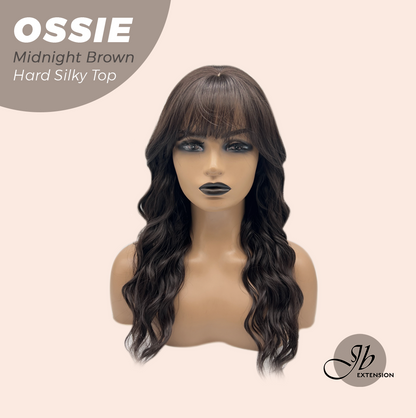 JBEXTENSION 22 Inches Scalpiana Long Wave Midnight Brown(Black/Brown) 3.5X4 Hard Silky Top Natural Scalp Effect Wig with Bangs OSSIE MIDNIGHT BROWN