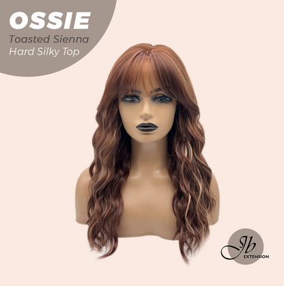 JBEXTENSION 22 Inches Scalpiana Long Wave Toasted Sienna 3.5X4 Hard Silky Top Natural Scalp Effect Wig with Bangs OSSIE TOASTED SIENNA