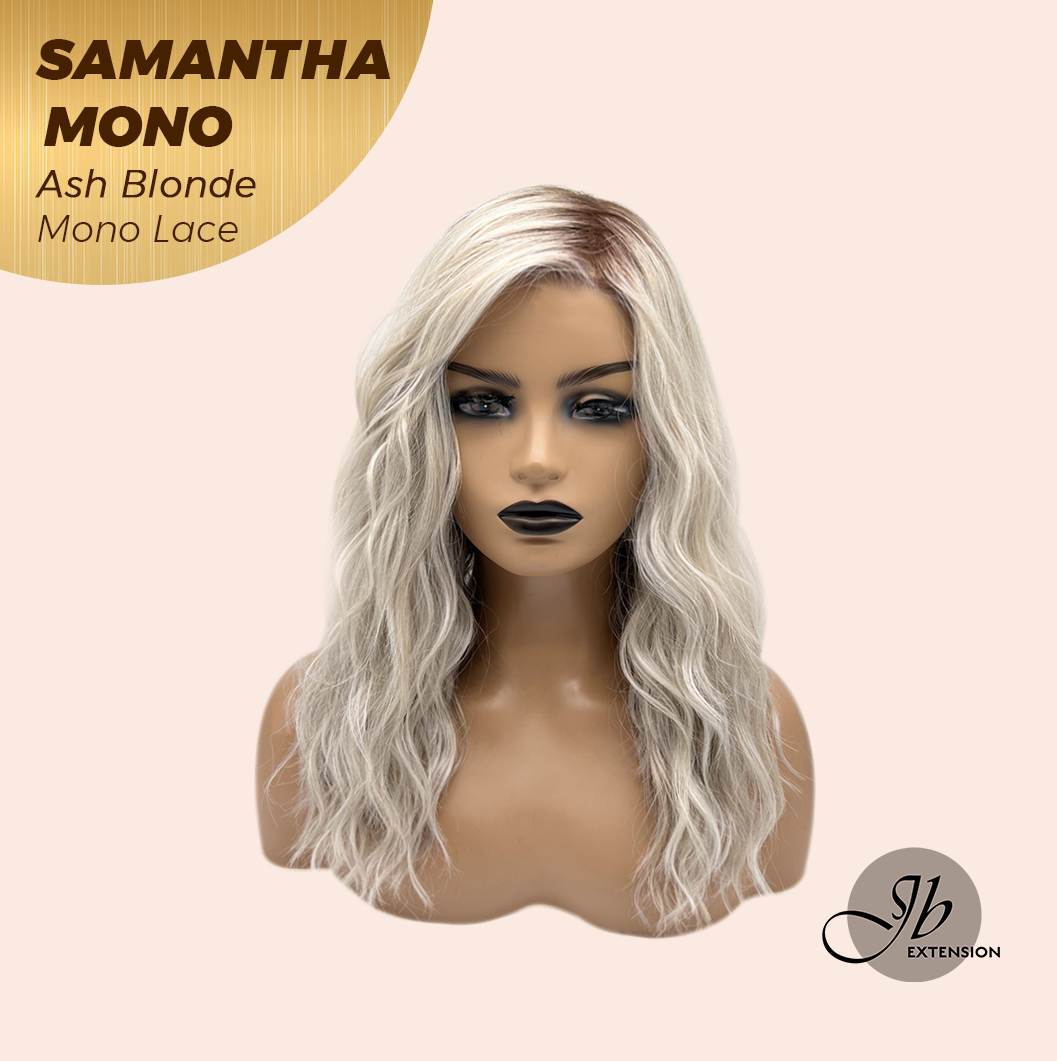 JBEXTENSION SAMANTHA MONO Full Monofilament Handmade Full Lace Full Hand Tied Wig 17 Inches Ash Blonde Mono Lace Handmade Futura Fiber Wig with Anti-slip Silicone Strips Glueless Wig SAMANTHA MONO ASH BLONDE【BENDY EAR TABS】