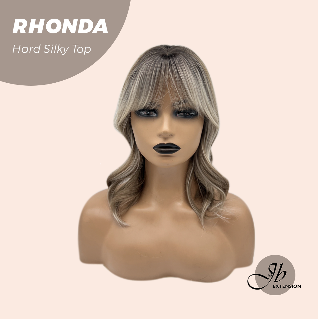 JBEXTENSION 15 Inches Scalpiana Curly Mix Blonde 3.5X4 Hard Silky Top Natural Scalp Effect Wig with Bangs RHONDA