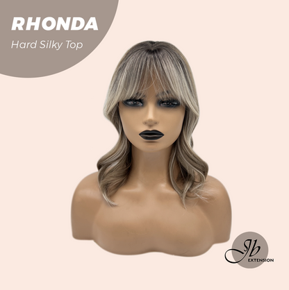 JBEXTENSION 15 Inches Scalpiana Curly Mix Blonde 3.5X4 Hard Silky Top Natural Scalp Effect Wig with Bangs RHONDA