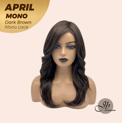 JBEXTENSION APRIL MONO Monofilament Handmade Wig 6X5 Full Monofilament Hand Tied Top Wig 18 Inches Dark Brown Mono Lace Wig With Anti-slip Silicone Strips Glueless Wig APRIL MONO DARK BROWN【BENDY EAR TABS】