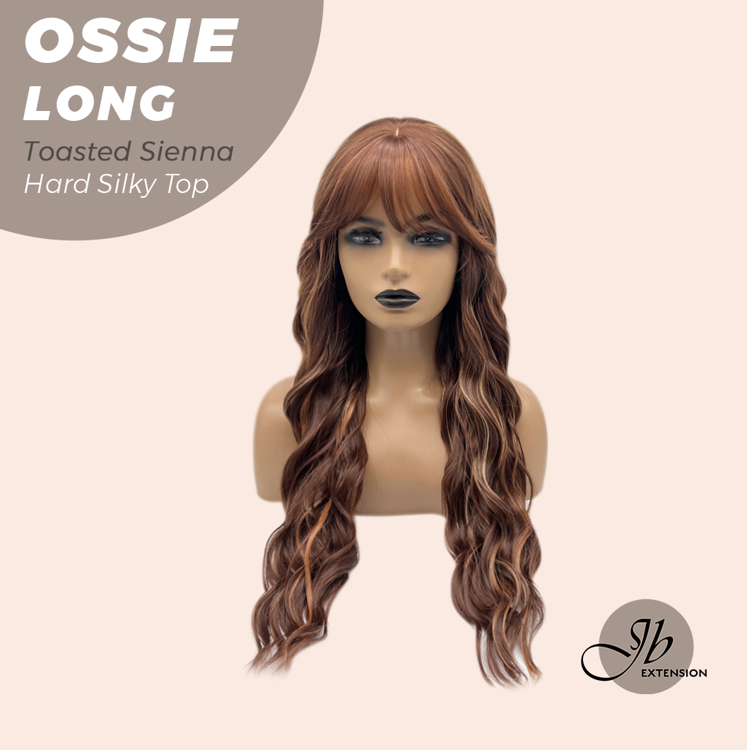 JBEXTENSION 28 Inches Scalpiana Long Wave Toasted Sienna 3.5X4 Hard Silky Top Natural Scalp Effect Wig with Bangs OSSIE LONG - TOASTED SIENNA