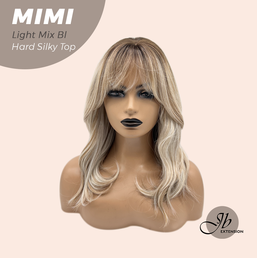 JBEXTENSION 16 Inches Scalpiana 3.5X4 Hard Silky Top Natural Scalp Effect Light Mix Blonde Body Wave Wig with Bangs Wig MIMI SILK TOP - LIGHT MIX BLONDE