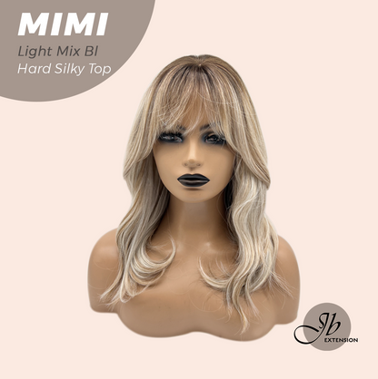 JBEXTENSION 16 Inches Scalpiana 3.5X4 Hard Silky Top Natural Scalp Effect Light Mix Blonde Body Wave Wig with Bangs Wig MIMI SILK TOP - LIGHT MIX BLONDE