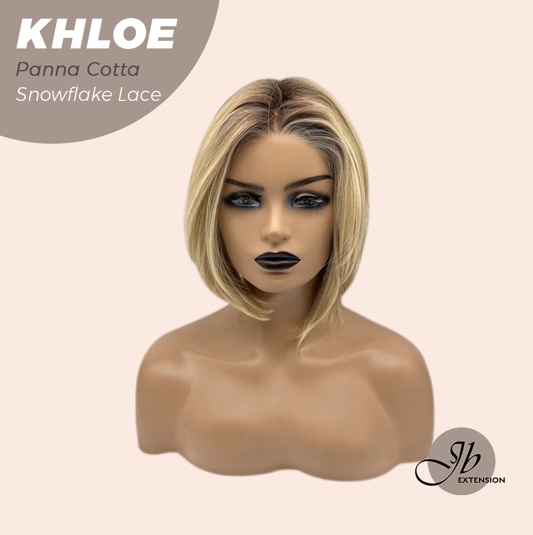 JBEXTENSION 12 Inches Bob Cut Panna Cotta Pre-Cut Snowflake Lace Frontlace Glueless Wig KHLOE PANNA COTTA【PERMATEASE】【BENDY EAR TABS】- M/L