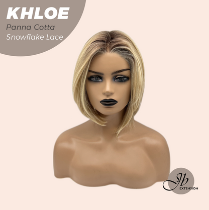 JBEXTENSION 12 Inches Bob Cut Panna Cotta Pre-Cut Snowflake Lace Frontlace Glueless Wig KHLOE PANNA COTTA【PERMATEASE】【BENDY EAR TABS】- M/L