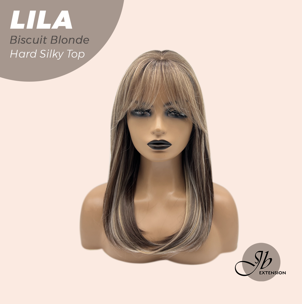JBEXTENSION 20 Inches Scalpiana Biscuit Blonde Wolf Cut 3.5X4 Hard Silky Top Natural Scalp Effect Wig with Bangs LILA BISCUIT BLONDE