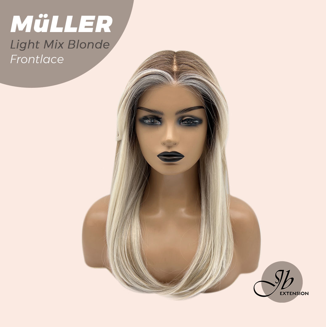 JBEXTENSION 22 Inches Light Mix Blonde Pre-Cut Frontlace Glueless Wig MüLLER LIGHT MIX BLONDE