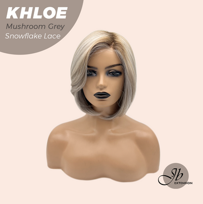 JBEXTENSION 12 Inches Bob Cut Mushroom Grey Pre-Cut Snowflake Lace Frontlace Glueless Wig KHLOE MUSHROOM GREY【PERMATEASE】【BENDY EAR TABS】- M/L