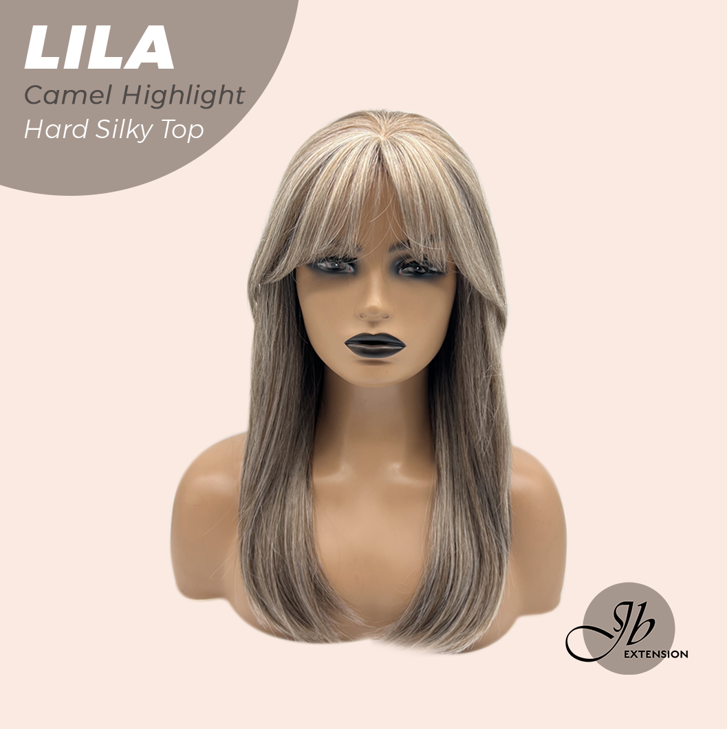 JBEXTENSION 20 Inches Scalpiana Camel Highlight Wolf Cut 3.5X4 Hard Silky Top Natural Scalp Effect Wig With Bangs LILA CAMEL HIGHLIGHT
