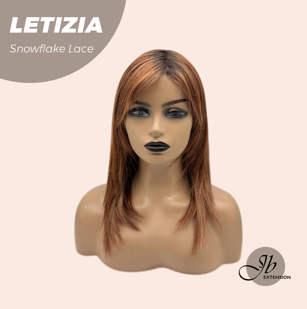 JBEXTENSION 16 Inches Copper with Dark Root Pre-Cut Arc Snowflake Lace Frontlace Glueless Wig LETIZIA【BENDY EAR TABS】