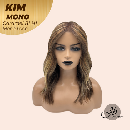 JBEXTENSION KIM MONO Full Monofilament Handmade Full Lace Full Hand Tied Wig 17 Inches Caramel Blonde Highlight Mono Lace Handmade Futura Fiber Wig with Anti-slip Silicone Strips Glueless Wig KIM MONO - CARAMEL BLONDE HIGHLIGHT【BENDY EAR TABS】