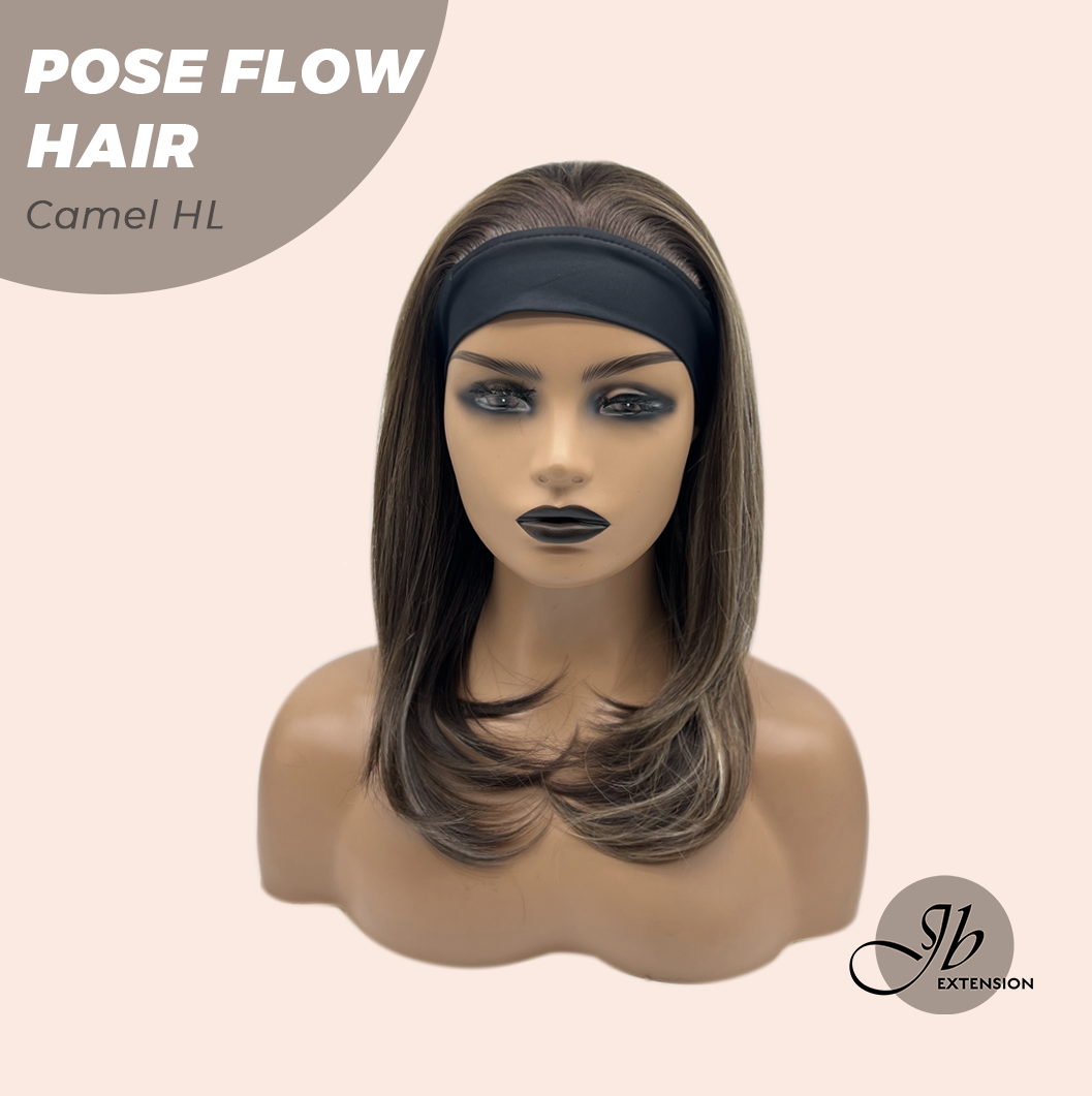 JBEXTENSION 18 Inches Camel Highlight Headband Wig POSE FLOW HAIR - CAMEL HIGHLIGHT