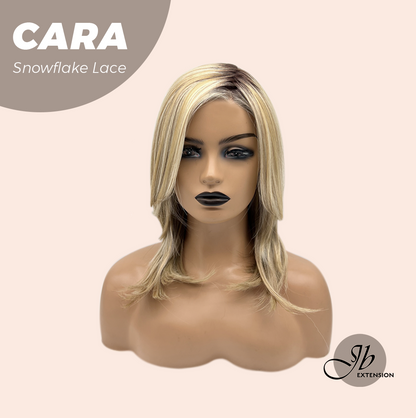 JBEXTENSION 16 Inches Mix Blonde Pre-Cut Side Part Snowflake Lace Frontlace Glueless Wig CARA【BENDY EAR TABS】
