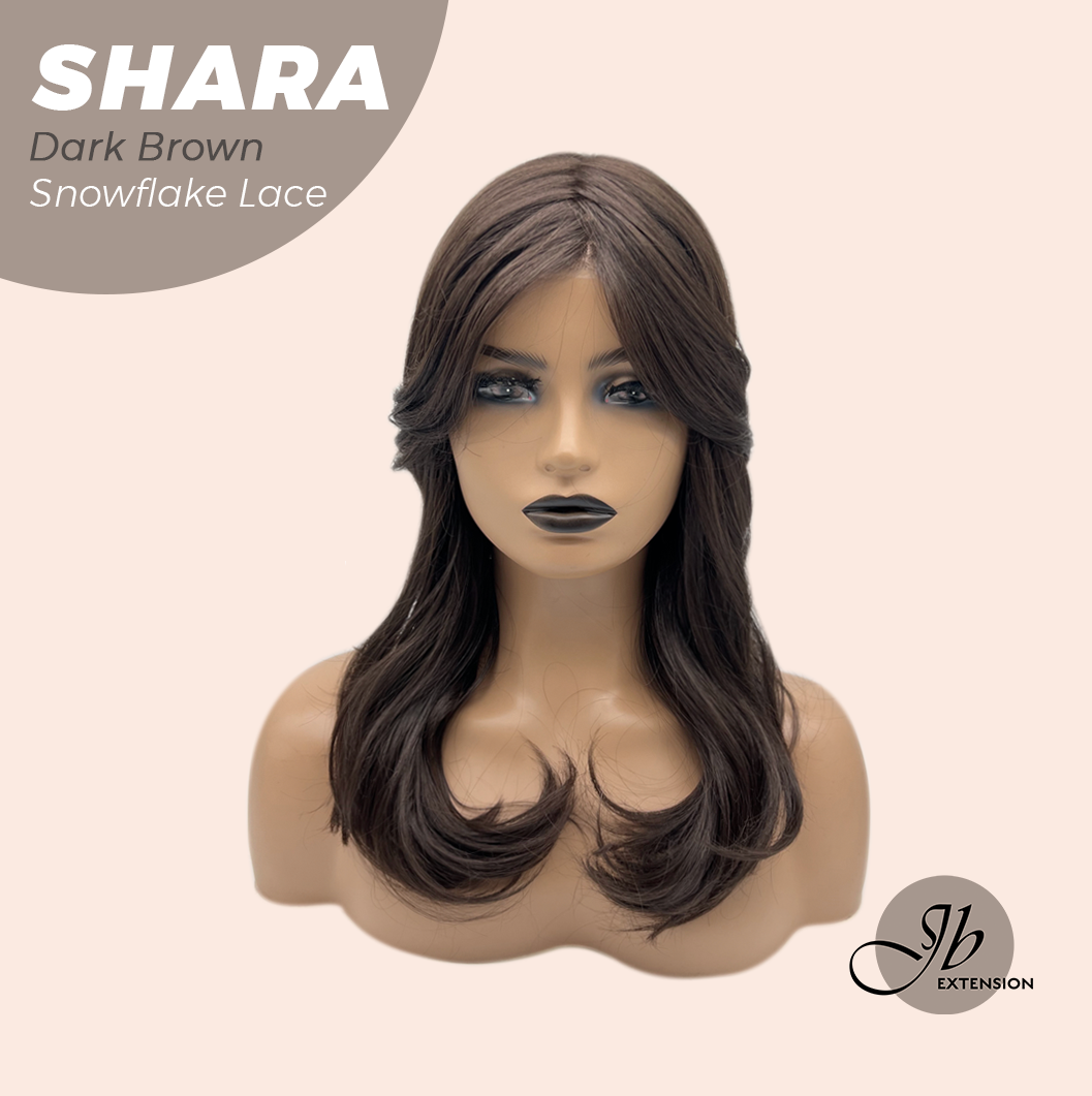 JBEXTENSION 17 Inches Curly Dark Brown Pre-Cut Arc Snowflake Lace Frontlace Glueless Wig SHARA DARK BROWN【BENDY EAR TABS】