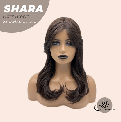 JBEXTENSION 17 Inches Curly Dark Brown Pre-Cut Arc Snowflake Lace Frontlace Glueless Wig SHARA DARK BROWN【BENDY EAR TABS】