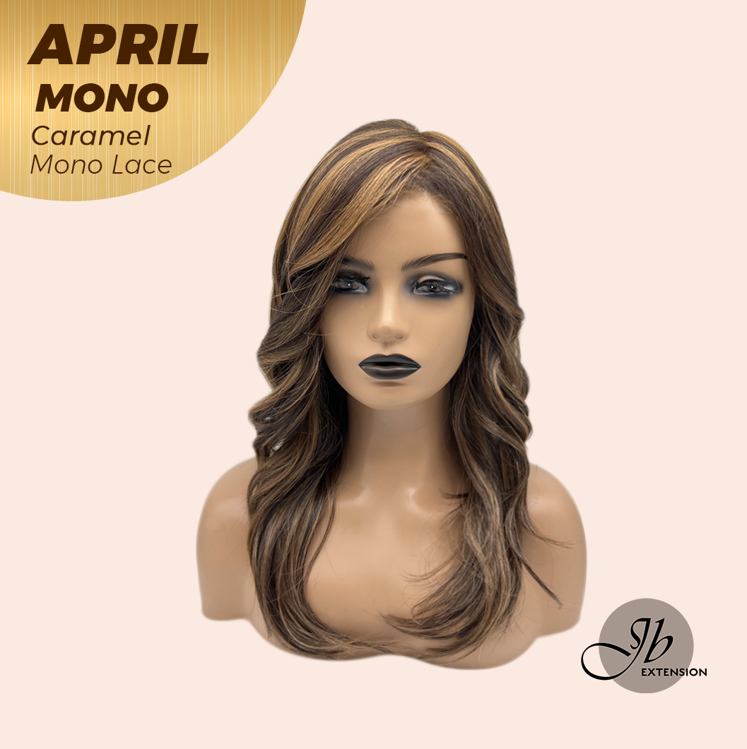 JBEXTENSION APRIL MONO Monofilament Handmade Wig 6X5 Full Monofilament Hand Tied Top Wig 18 Inches Caramel Mono Lace Wig With Anti-slip Silicone Strips Glueless Wig APRIL MONO CARAMEL【BENDY EAR TABS】