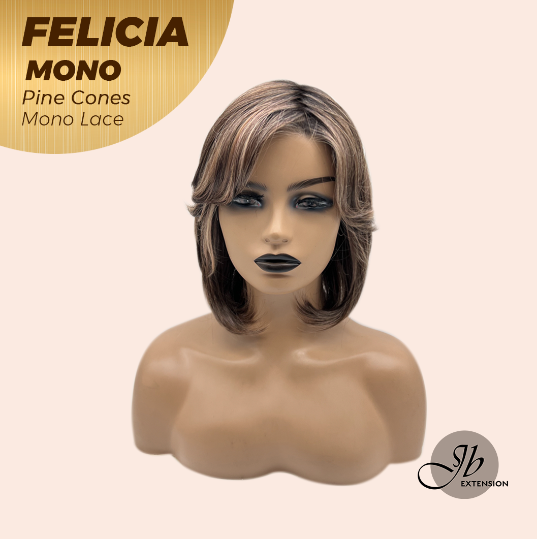 JBEXTENSION FELICIA MONO Full Monofilament Handmade Full Lace Full Hand Tied Wig 11 Inches Pine Cones Mono Lace Handmade Futura Fiber Wig with Anti-slip Silicone Strips Glueless Wig FELICIA MONO - PINE CONES【BENDY EAR TABS】