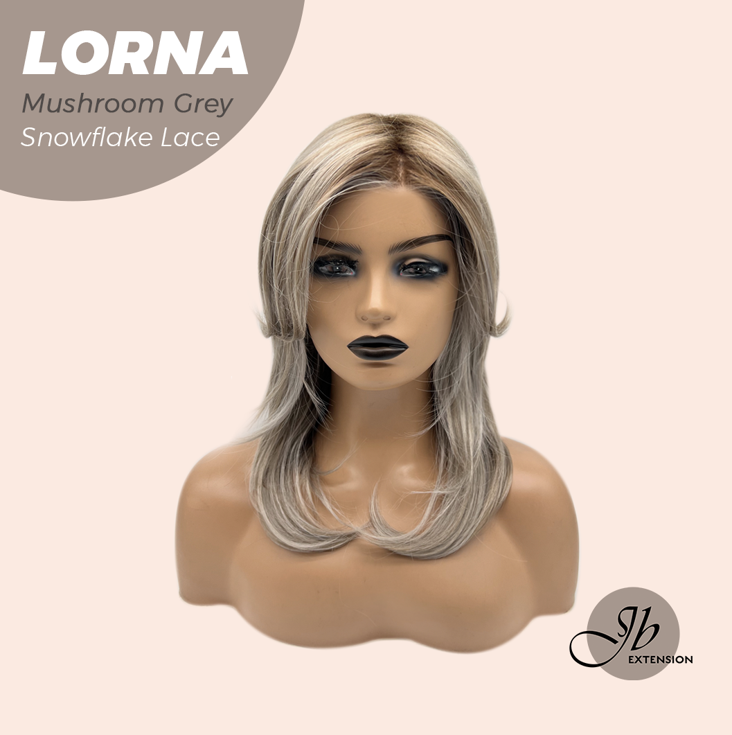 [FINAL SALE] JBEXTENSION 18 Inches Mushroom Grey Curly Pre-Cut Snowflake Lace Frontlace Glueless Wig LORNA MUSHROOM GREY【PERMATEASE】【BENDY EAR TABS】- M/L