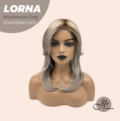 [FINAL SALE] JBEXTENSION 18 Inches Mushroom Grey Curly Pre-Cut Snowflake Lace Frontlace Glueless Wig LORNA MUSHROOM GREY【PERMATEASE】【BENDY EAR TABS】- M/L
