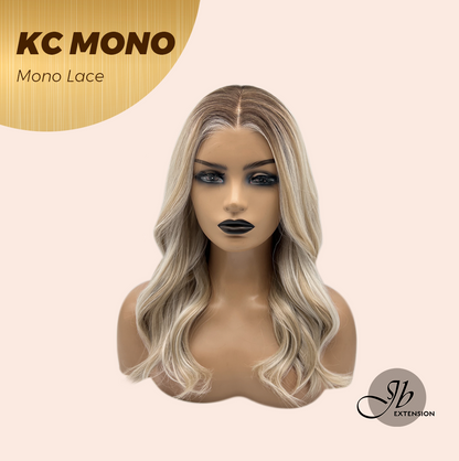 JBEXTENSION KC MONO Monofilament Handmade Wig 6X5 Full Monofilament Hand Tied Top Wig 18 Inches Curly Mix Blonde Mono Lace Wig with Anti-slip Silicone Strips Glueless Wig KC MONO【BENDY EAR TABS】
