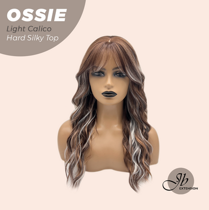 JBEXTENSION 22 Inches Scalpiana Long Wave Light Calico 3.5X4 Hard Silky Top Natural Scalp Effect Wig with Bangs OSSIE LIGHT CALICO