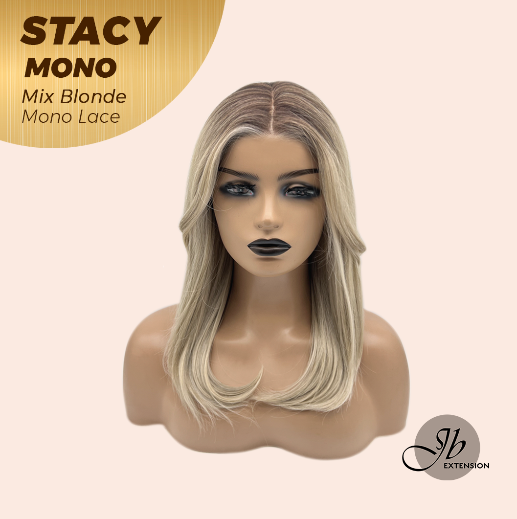 JBEXTENSION STACY MONO Monofilament Handmade Wig 6X5 Full Monofilament Hand Tied Top Wig 18 Inches Mix Blonde Mono Lace Wig with Anti-slip Silicone Strips Glueless Wig STACY MONO - MIX BLONDE【BENDY EAR TABS】