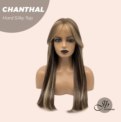 [FINAL SALE] JBEXTENSION 25 Inches Scalpiana Brown with Blonde Highlight 3.5X4 Hard Silky Top Natural Scalp Effect Wig With Bangs CHANTHAL